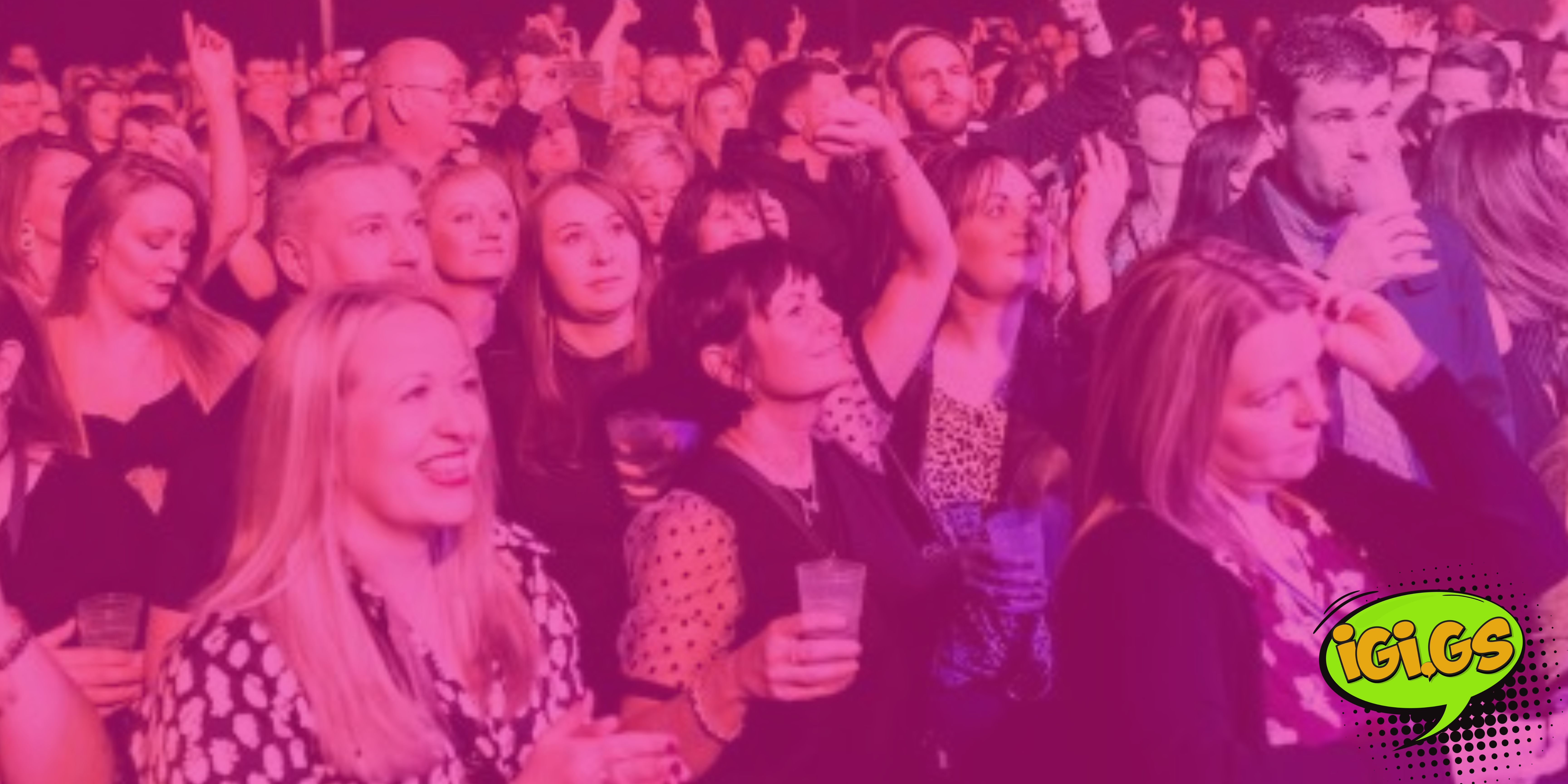 A picture of a crowd, with the Igigs logo